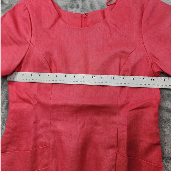 Vintage 90s Ellen Ashley Dress Womens 6 PETITE Linen Short Sleeve Sheath Pockets - Picture 6 of 9